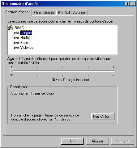 Original RSACi settings page